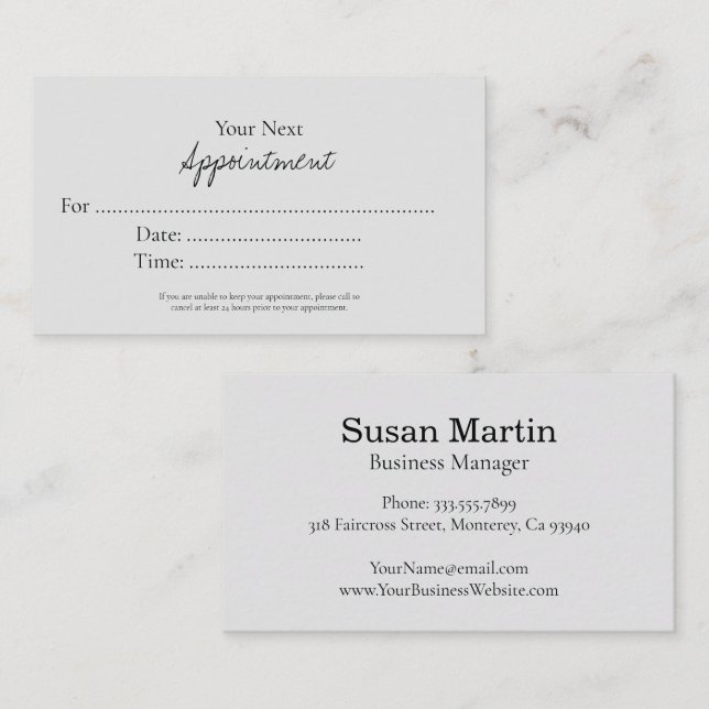 Simple Elegant Script Appointment Card Terminkarte (Vorne/Hinten)