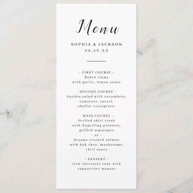 simple élégant script mariage menu (Devant)