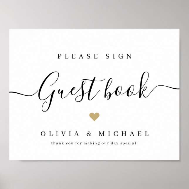 Simple elegant script wedding guest book sign poster (Vorne)
