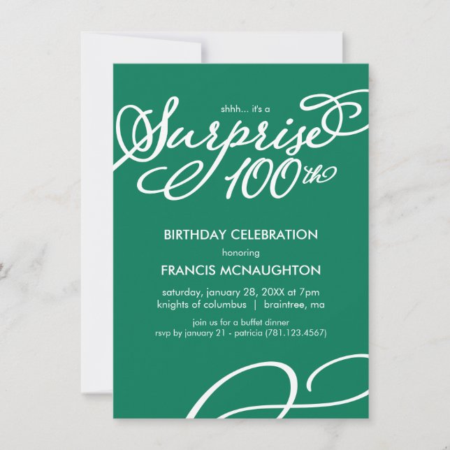 Simple, Elegant Surprise Invitation 100e anniversa (Devant)