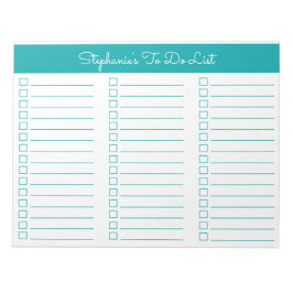 Simple Elegant Teal 8.5x11 Three Column Checklist Notizblock