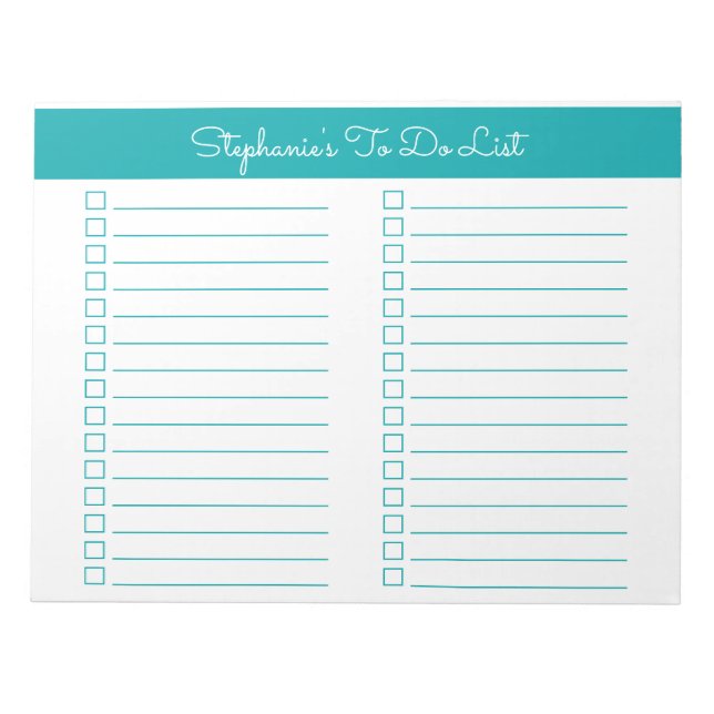 Simple Elegant Teal 8.5x11 Two Column Checklist Notizblock (Vorderseite)