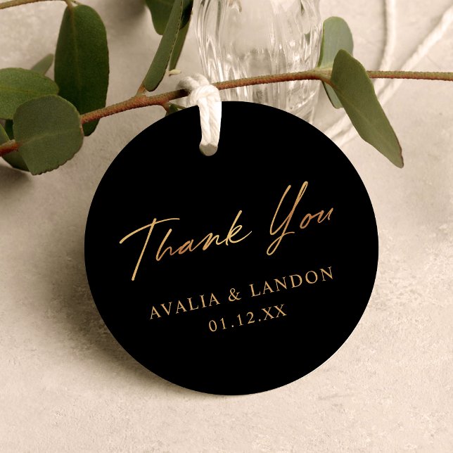Simple Elegant Thank You Wedding Black Gold Geschenkanhänger (Von Creator hochgeladen)