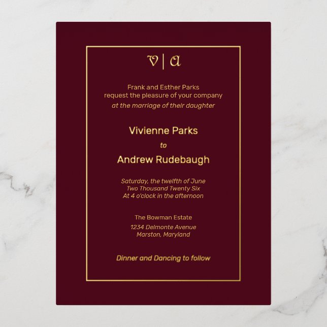 Simple Elegant Touche Bourgogne de Foil Invitation (Recto)