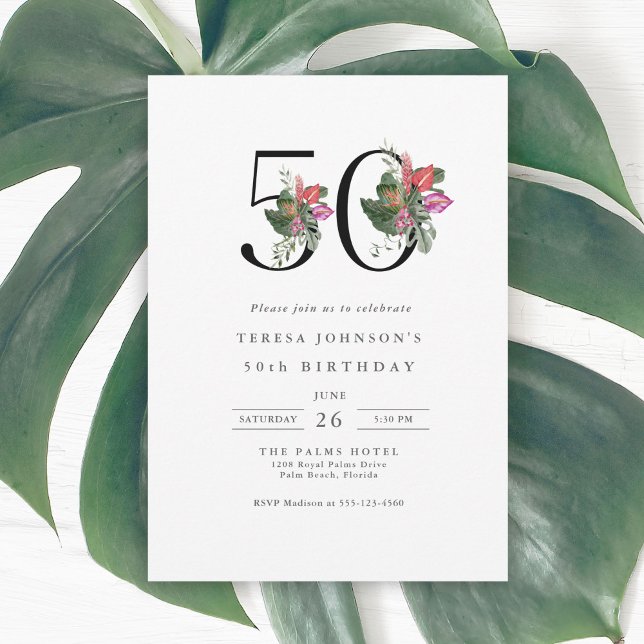 Simple Elégant Tropical Invitation 50e Anniversair (Available in both printed and instant download digital formats.)