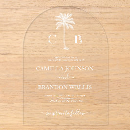 Simple Elegant Tropical Palm Monograms Wedding Acryleinladungen