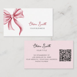 Simple Elegant Typography Pink Bow QR Code Visitenkarte