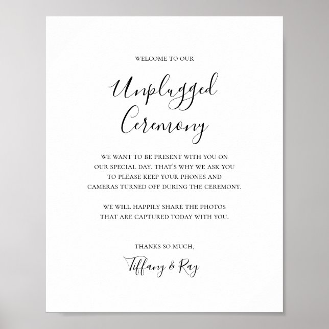 Simple Elegant Unplugged Ceremony Sign Poster (Vorne)