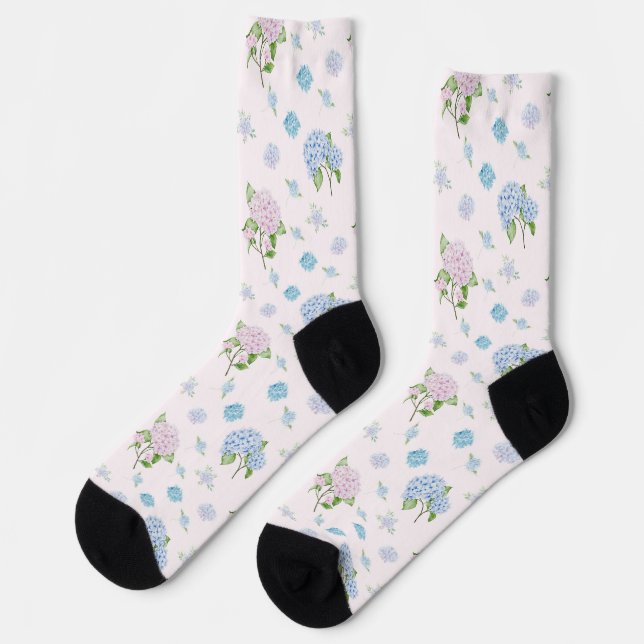 Simple Elegant Watercolor Hydrangea Flowers Socken (Linkes Detail)