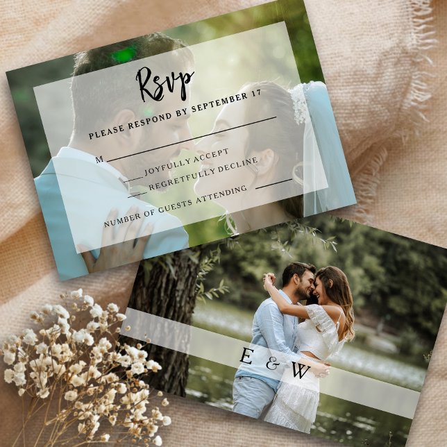 Simple élégante photo superposition mariage carte  (Simple Elegant Photo Overlay Wedding RSVP card)