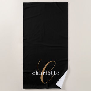 Simple élégante serviette de plage Monogram Gold N