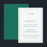 Simple Emerald Green Monogram Elegant Wedding Begleitkarte<br><div class="desc">Einfache Hochzeitskarte mit modernem und dennoch elegantem Design, oben mit Ihrem zweistelligen Monogramm, sowie mit den Informationen Ihres Empfangs, umgeben von einer dünnen Grenze. Alle Designelemente sind in einem Juwel Ton smaragdgrün und können im Design-Editing-Tool geändert werden. Ein elegantes und stilvolles Design, das sich ideal für ein minimalistisches Paar eignet....</div>