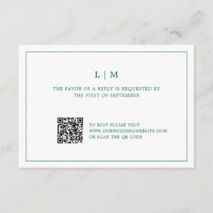 Simple Emerald Green Monogram Elegant Wedding RSVP Karte