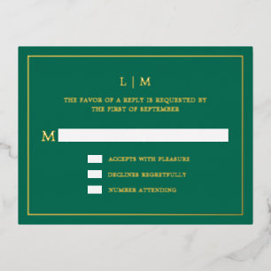 Simple Emerald Green Monogram Elegant Wedding UAWG Folie Einladungspostkarte