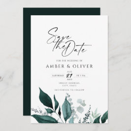 Simple Emerald Greenery Save the Date Einladung