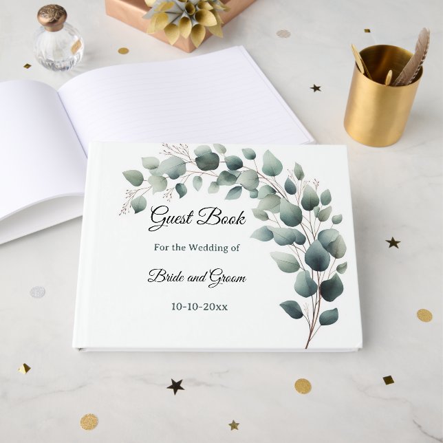 Simple Eucalyptus Wedding Guest Book Gästebuch (Vorderseite Offen)