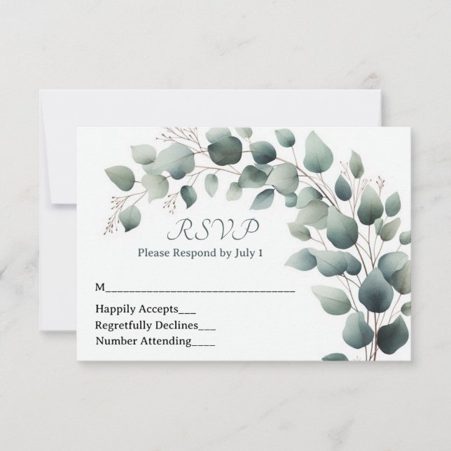 Simple Eucalyptus Wedding RSVP Card (Devant)