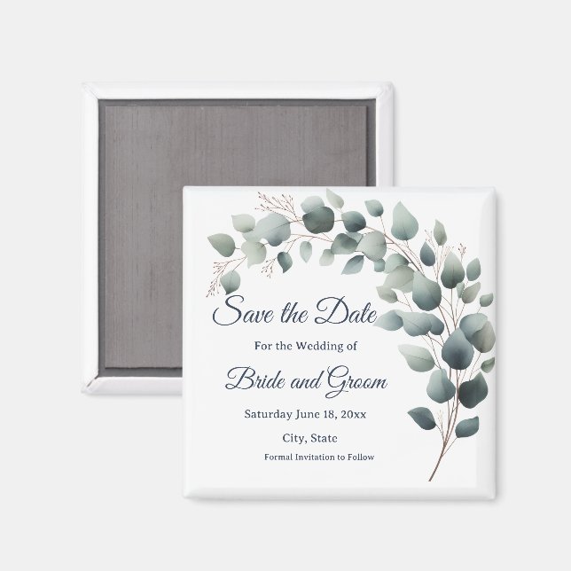 Simple Eucalyptus Wedding Save the Date Magnet (Vorderseite/Rückseite)