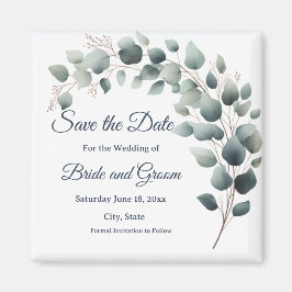 Simple Eucalyptus Wedding Save the Date Magnet