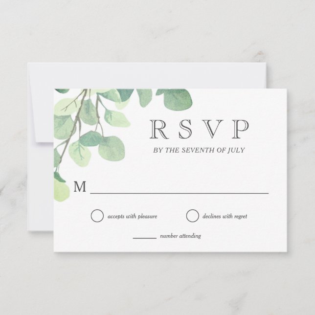 Simple Eukalyptus Greenery Wedding Reply UAWG RSVP Karte (Vorderseite)
