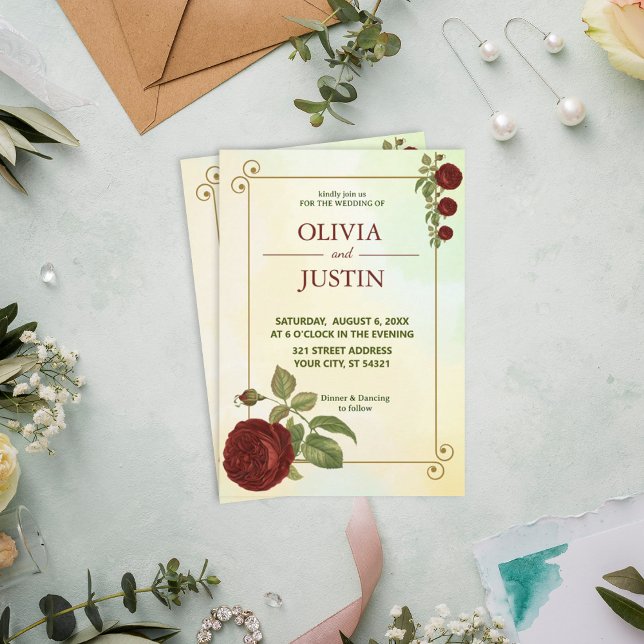 Simple Faire-part de mariage de fleurs rouges bord (Créateur téléchargé)