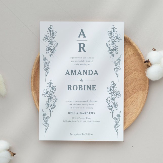 Simple Faire-part de mariage Floral Bleu (Créateur téléchargé)