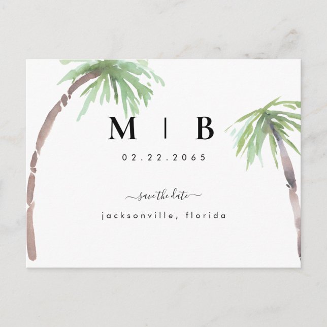 Simple Faire-Part de Mariage Tropical avec Initial (Devant)