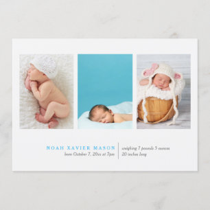 Simple Faire-part de naissance à trois photos