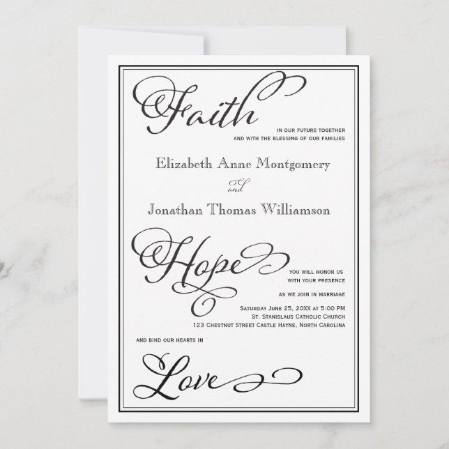 Simple Faith Hope Liebe Script Hochzeitseinladung Einladung (Vorderseite)