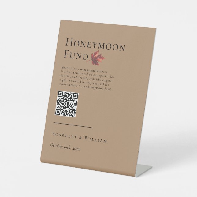 Simple Fall Leaf Terracotta Wedding Honeymoon Fund Sockelschild (Vorderseite)