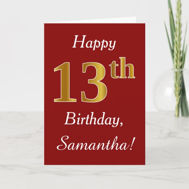 Simple Faux Gold 13e anniversaire + Carte de nom p (Devant)