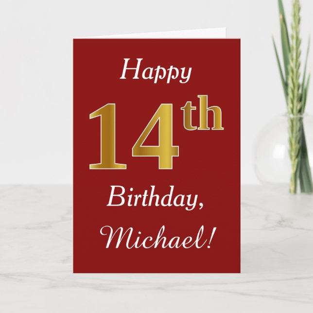 Simple Faux Gold 14e anniversaire + Carte de nom p (Devant)