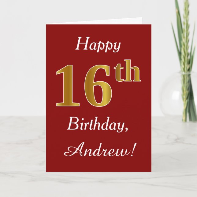 Simple Faux Gold 16e anniversaire + Carte de nom p (Devant)