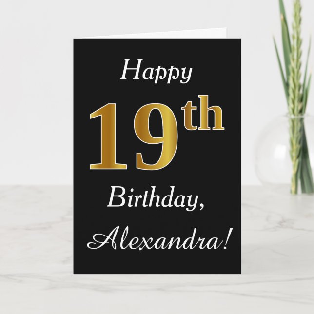 Simple Faux Gold 19e anniversaire + Carte de nom p (Devant)