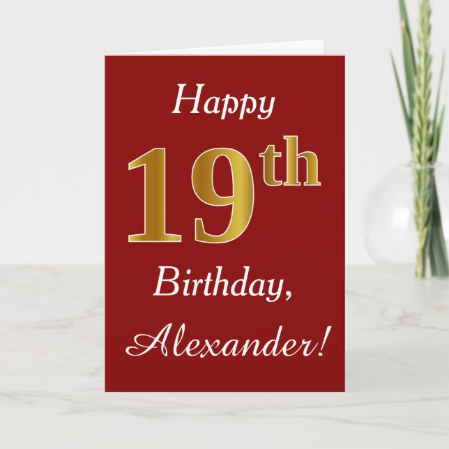 Simple Faux Gold 19e anniversaire + Carte de nom p (Devant)