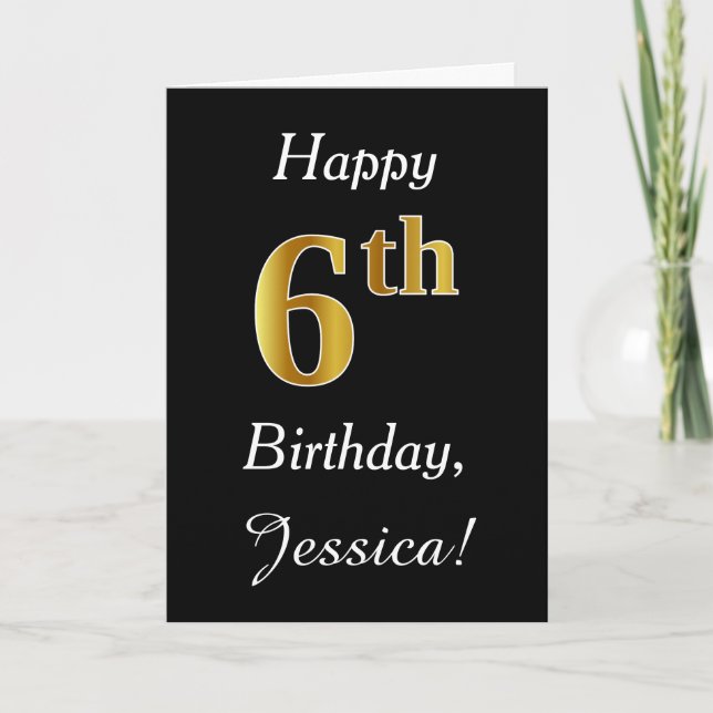 Simple Faux Gold 6e anniversaire + Carte de nom pe (Devant)