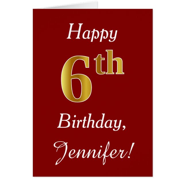 Simple Faux Gold 6e anniversaire + Carte de nom pe (Devant)