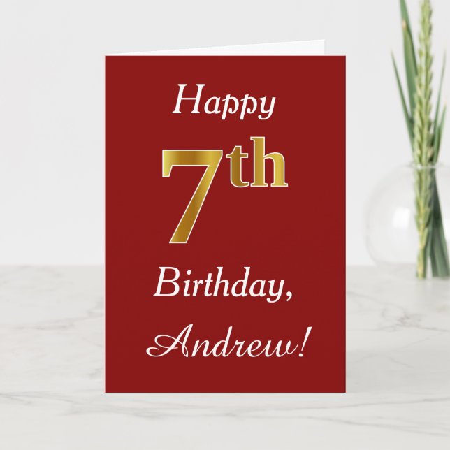Simple Faux Gold 7e anniversaire + Carte de nom pe (Devant)