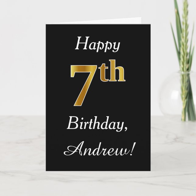 Simple Faux Gold 7e anniversaire + Carte de nom pe (Devant)