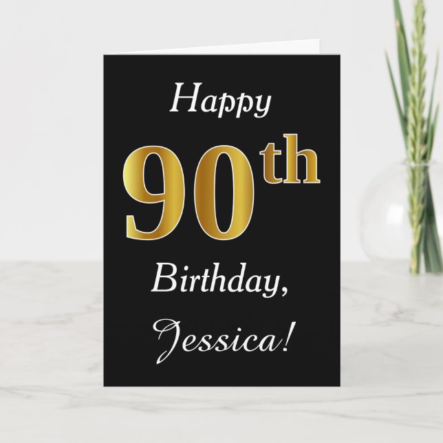 Simple Faux Gold 90e anniversaire + Carte de nom p (Devant)