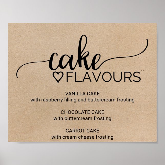 Simple Faux Kraft Wedding Cake Flavour Sign Poster (Vorne)
