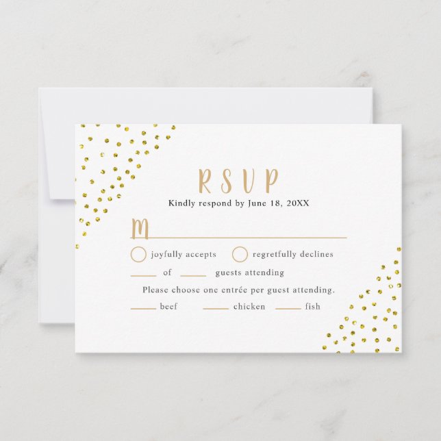 Simple Faux Or Mariage Confetti RSVP + entrées (Devant)
