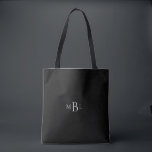 Simple Favor Bridesmaid Monogram Black Tasche<br><div class="desc">Monogramm-Tasche. Brautjungfrau Geschenk. Gefallen. Schwarzer Hintergrund. Graues Monogramm.</div>