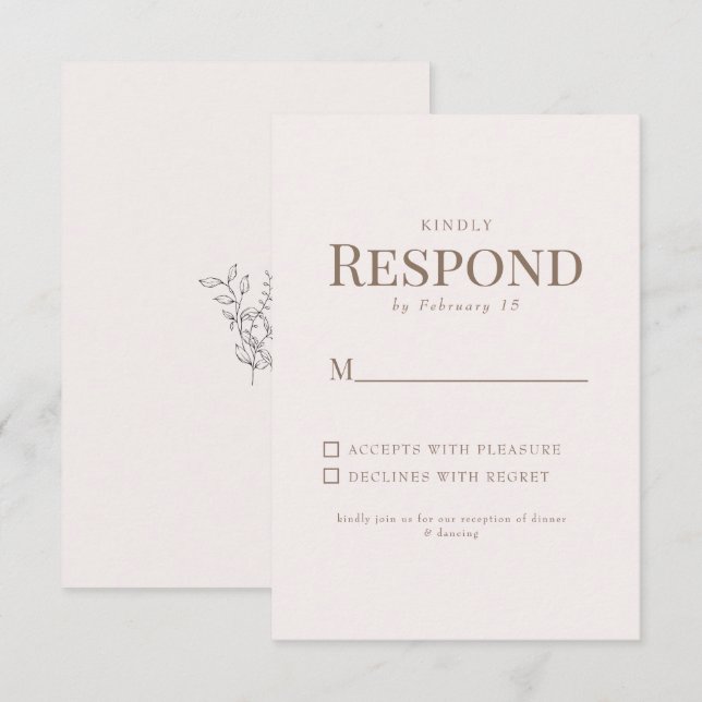 Simple Feuillage Texte Doré Blush Réponse Mariage (Devant / Derrière)