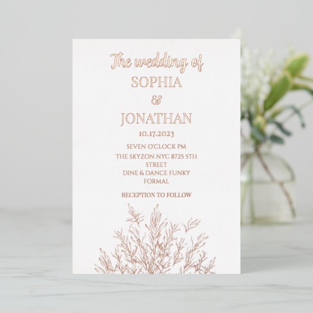 Simple feuille d'or feuille mariage invitation (Debout devant)
