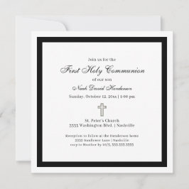 Simple First Holy Communion Black White Invitation Einladung