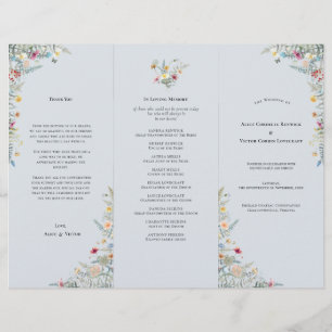 Simple Fleur sauvage Dusty Blue Wedding Programme 