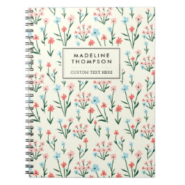 Simple Floral Botanical Pink Blue Flower Notizblock