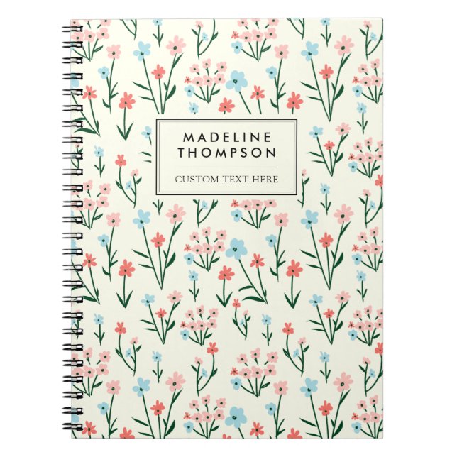 Simple Floral Botanical Pink Blue Flower Notizblock (Vorderseite)
