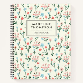 Simple Floral Botanical Pink Blue Flower Recipe Notizbuch
